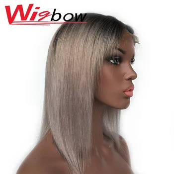 

Grey Human Hair Wig Ombre Wig Straight Lace Closure Human Hair Non Remy Free Shipping Mongolian Middle Part Wig