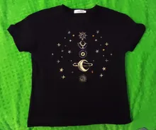 Women's T-Shirts Short-Sleeve Embroidery Black Top White Fashion-Star Korean Casual O-Neck