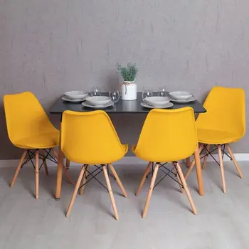 

Table set Rectangular Tower 120x80 cm Black and Pack 4 Chairs Tilsen