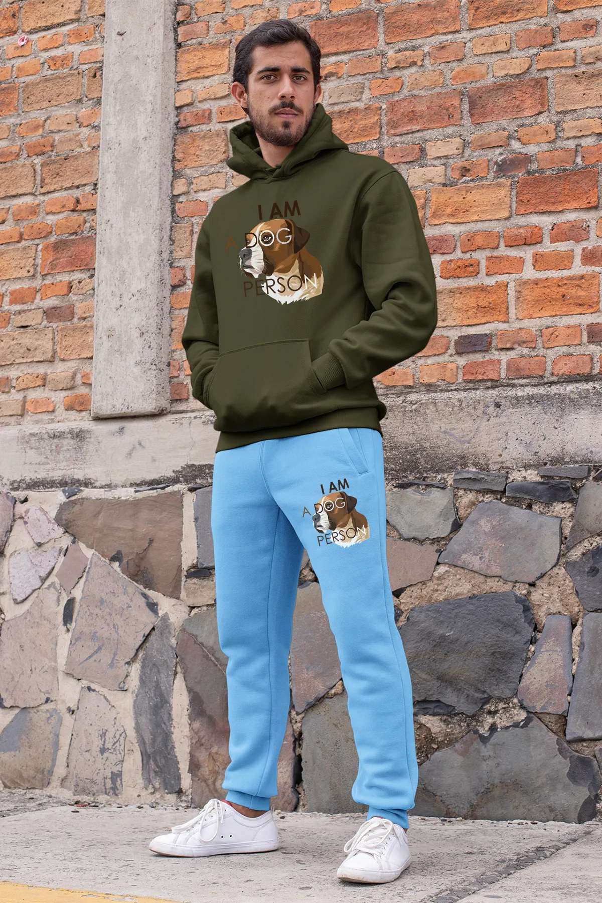 Мужской спортивный костюм Angemiel Wear I Am A Dog зеленый свитшот с капюшоном синие