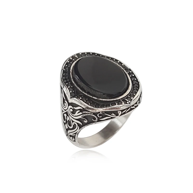 

Original Trendy New Hot Sale Turkish Antique 925 Silver Ottoman Rings Onyx Ring for Man Accessorie Fashion Vintage Fine Jewelry