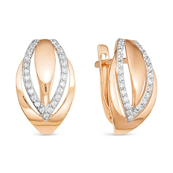 

Gold earrings 585 tests with stones: fianit, women's earrings, fashion jewelry, female.