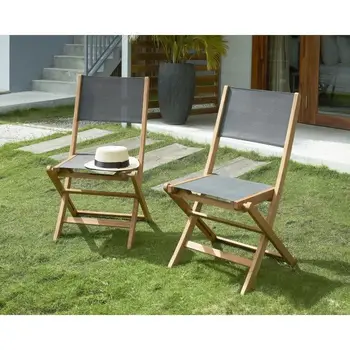 

Set of 2 Chairs acacia wood FSC and textilene-Gray