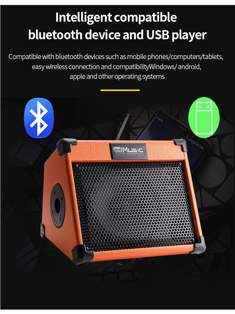 Acoustic Electric Guitar Amplifier Keyboard Sax Bluetooth Monitor