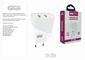 

Cargador USB Dual 5V 2.4A 12W Carga Rápida 100V/240V