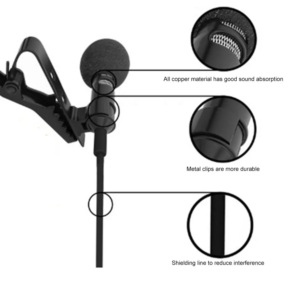 Mini Microphone Condenser Clip-on Lapel Lavalier Mic Wired for Phone For Phone Portable Mini Stereo HiFi Sound Quality