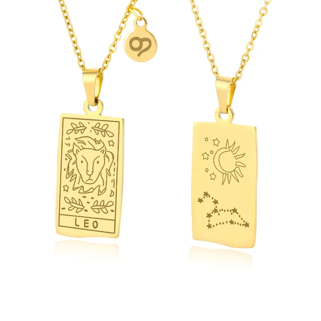 Vintage Zodiac Necklace For Women Gold Stainless Steel Constellation Aquarius Pisces Leo Chain Choker Necklace Goth Jewelry Gift Leo