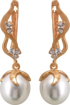 

Примаэксклюзив earrings with pearls and cubic zirconia in red gold