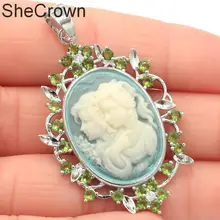 52x32 мм специальный большой Камея оникс Белый Леди Зеленый Перидот дамы серебряный кулон