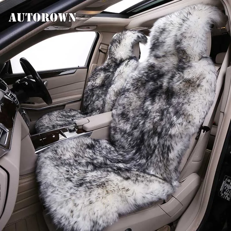 AUTOROWN Natural Australian Sheepskin Car Seat Covers For Front Seat 1pc Universal Size Car Seat Cushions Interior Accessories