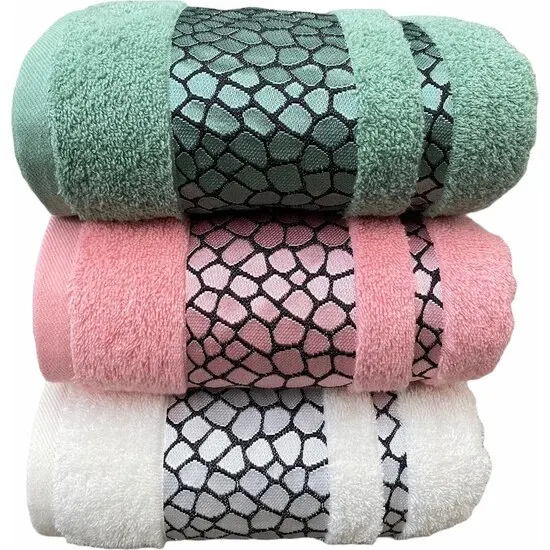 

WONDERFUL Textile Home SOFT TEXTURE Silky Mosaic Patterned 3 Piece Towel.