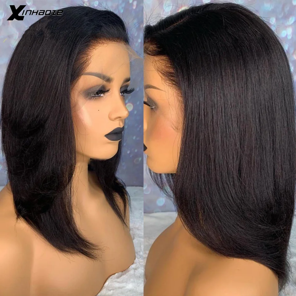 

Yaki Human Hair Wig Kinky Straight Short Bob Human Hair Wigs 13x6 Lace Front Wigs Glueless Silk Top Wigs Pre Plucked 150% Remy