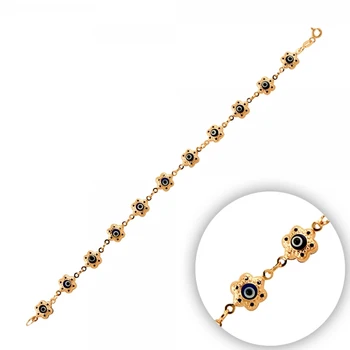 

KUTAYDAN 925 Sterling Silver Hand Job Glass Eye Bead Daisy Bracelet