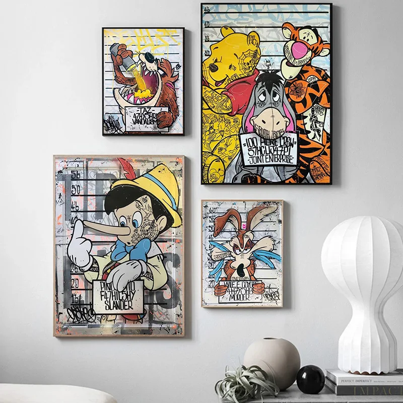 Graffiti Disney Winnie The Pooh Canvas Painting Wall Art Cartoon Pinocchio Poster E Stampe Per Bambini Camera Da Letto Home Decor Cuadros
