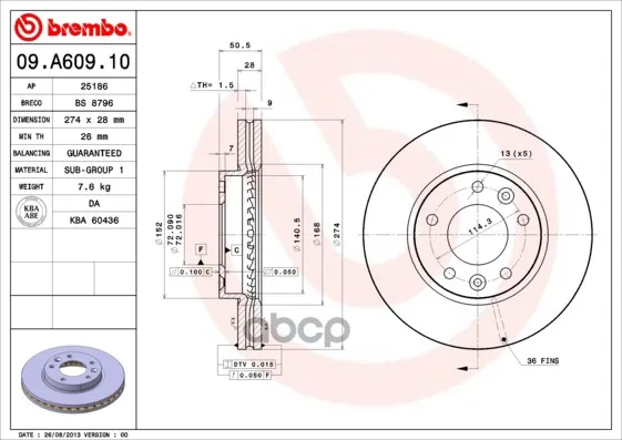 Диск Тормозной Передн Kia: Carnival Ii 01- Brembo арт. 09.A609.10
