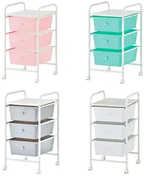 

Auxiliary storage cart with wheels. White stainless steel structure and colorful plastic drawers.