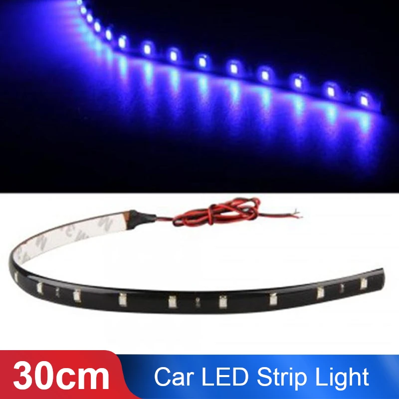 

Vehemo 1PC Car LED Strip Light Super Blue 30cm 3528 Waterproof Cars Motor RV Flexible Decor Strip Light 12V Car-styling