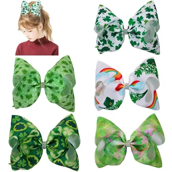 

free shipping 12pcs 8inch St patrick day hair bow with alligator clip jojo big spring Patrick days boutique hair bows big c