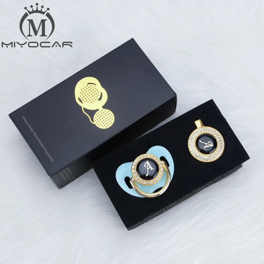MIYOCAR золото серебро имя инициалы письмо красивый bling соска и соска клип BPA бесплатно пустышка bling уникальный дизайн LAS-8/9