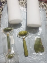 Rodillo de Jade para masaje Facial, masajeador verde de piedra Natural, levantamiento de cuello y cara, herramientas de cuidado de la piel, 2 uds.