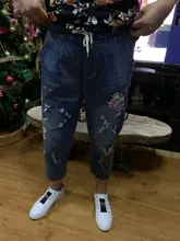 Harem Jeans Denim Pant Length-Trousers Floral-Embroidery Elastic Women Waist-Spring Chinese-Style
