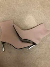 Aphixta-Botas de tacón de hoja de Metal para mujer, Botines de tacón de aguja, de tela elástica, puntiagudas