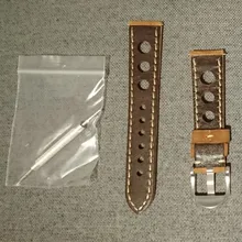 Correa de cuero genuino para reloj, tres agujeros blanda transpirable con correa de reloj, hebilla de cuero de vaca, 20mm, 22mm, Vintage, marrón