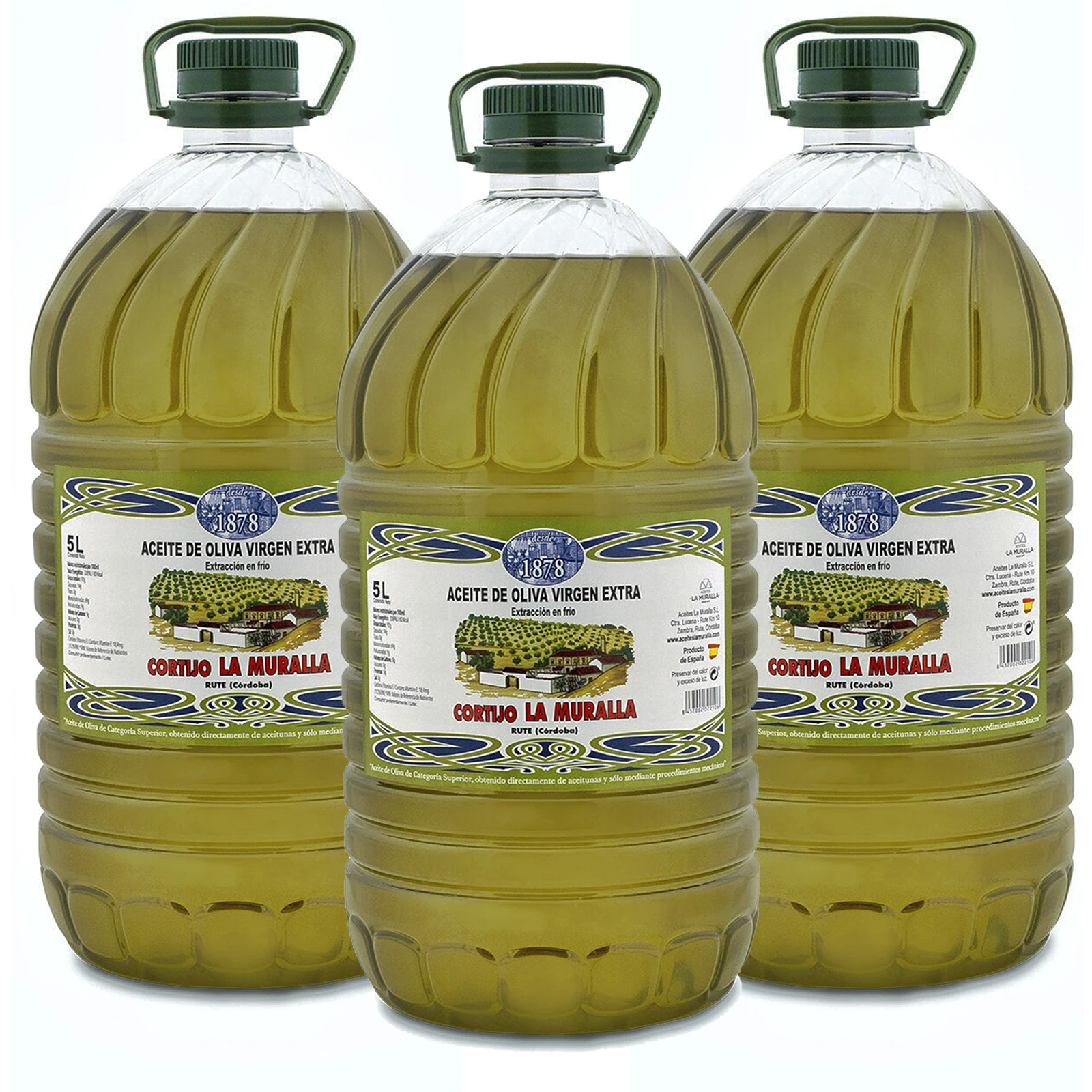 Extra virgin olive oil 5 litres (3 Garrafas), Cortijo La Muralla, Hojiblanca variety, cold extraction, AOVE 100% Natural