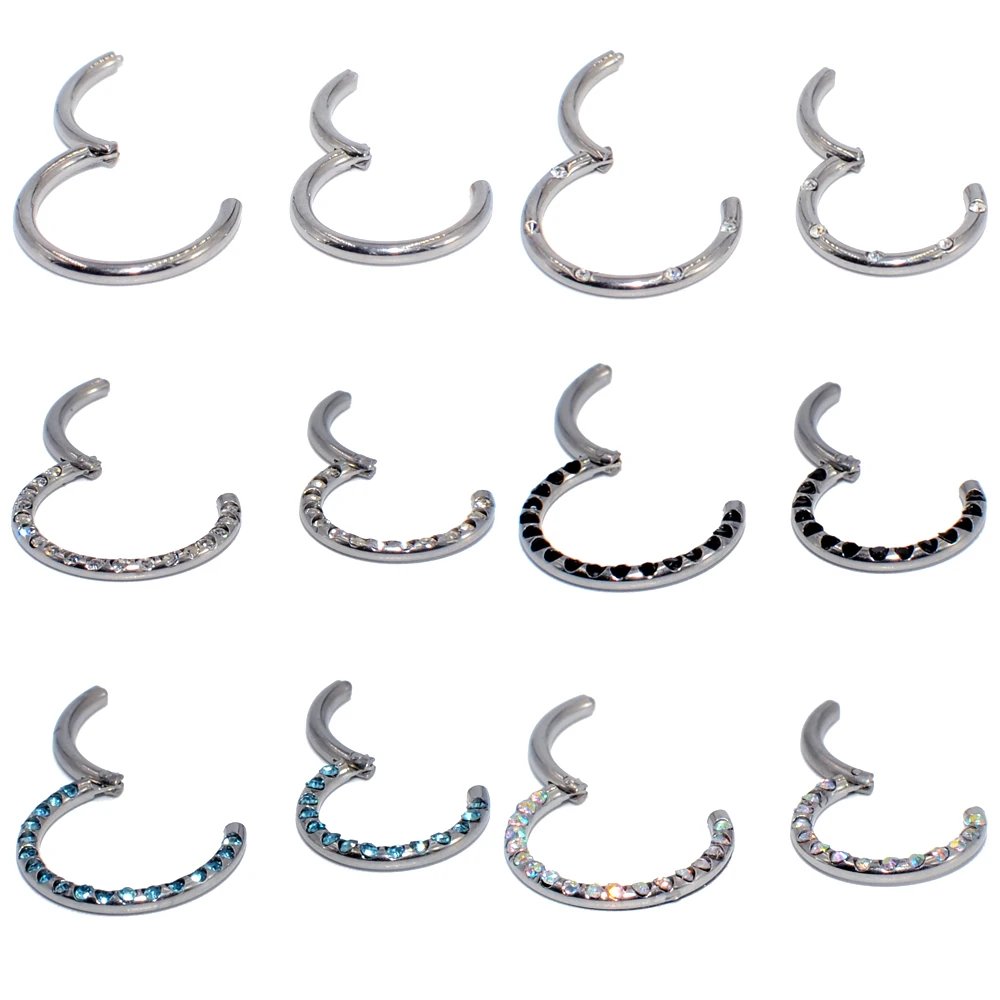 

1PC G23 Titanium/Steel Hinged Segment Septum Clicker Crystal Nose Ring Nipple Clicker Ear Cartilage Tragus Lip Stud Piercing