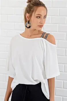 

Trend Alacati Style Women Shoul Bordürlü Viscon Bluz ALC-016-001-AN