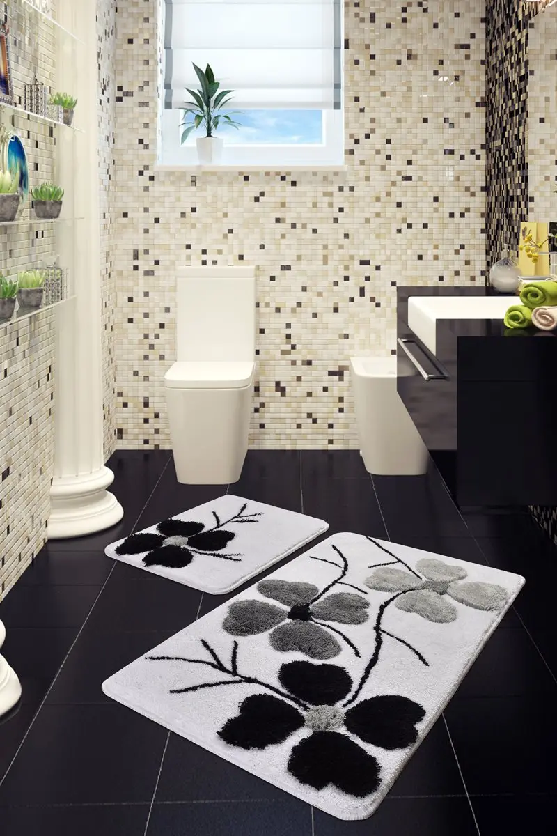 

Premium Quality Bath Mat | Mat Bath Mats Non Slip Anti Mould Mats | Decorative Bathroom Mat Flower 2 Pcs 60x100 cm-50x60 cm