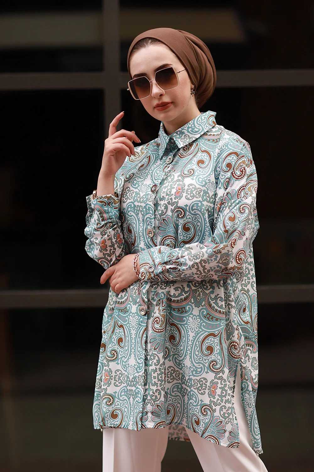 Printed Shirt Zero Collar Long Sleeve Seasonal New Season Elegant  Casual Wedding  Summer  Modern Muslim  Fashion Hijab Clothing