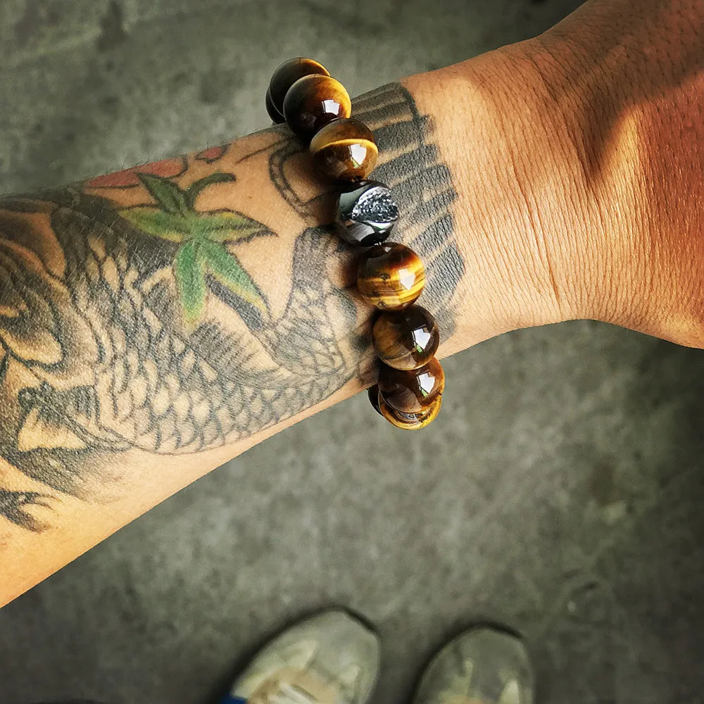 

luxury bracelet TigerEye Natural Stone Beads Bracelet Buddha Charm Bracelets & Bangles men bead bracelets jewelrymen accessories