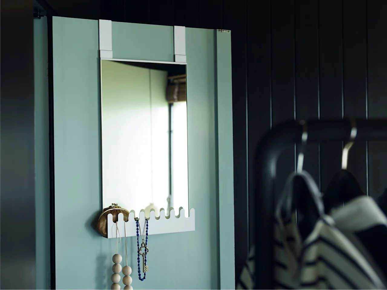 Garnes door mirror with hooks and shelf, color white (Ikea