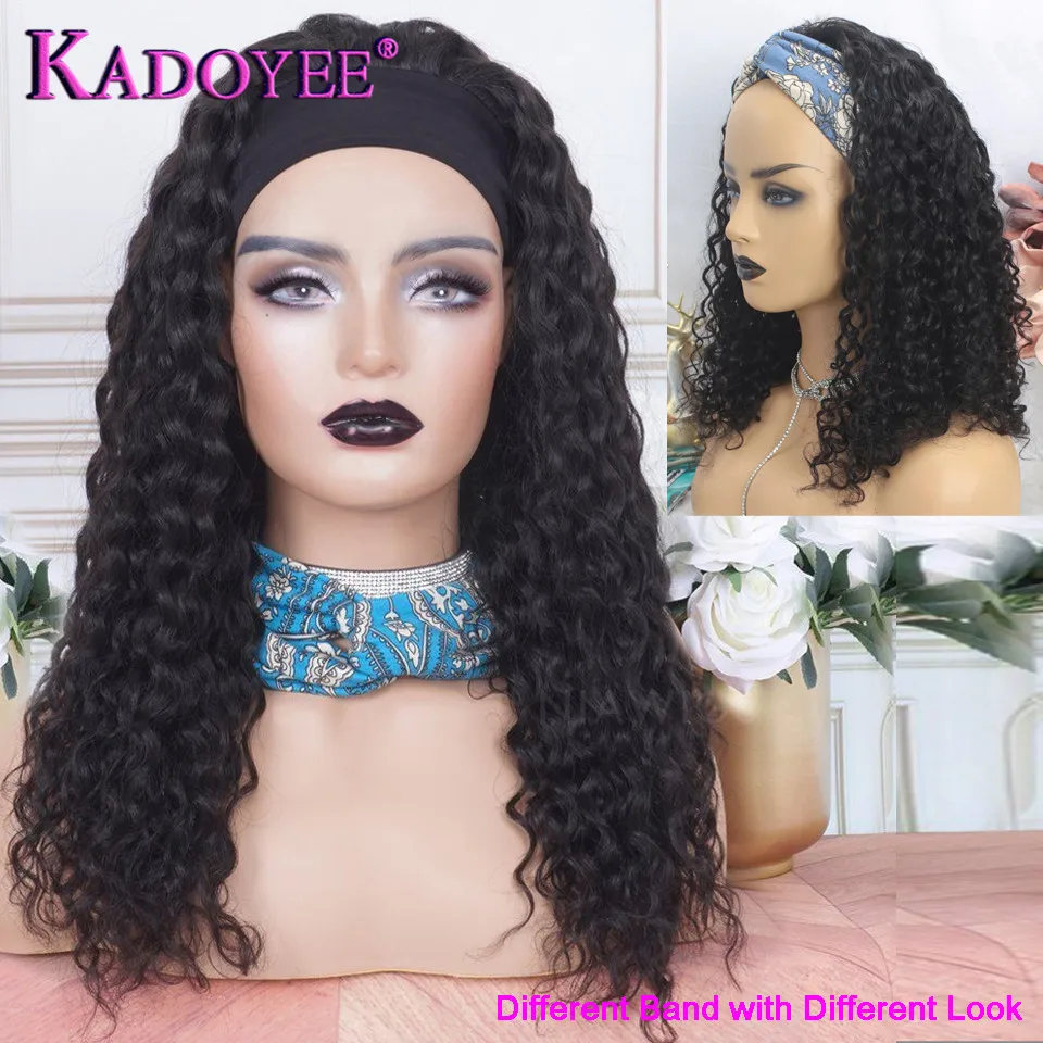 Curly Hair Headband Wig Human Hair Super Easy Half Wig Brazilian Remy Hair Headband Wigs Full Machine Made Wigs 180% For Women-01