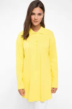 

DeFacto Woman Long Sleeve Candy Color Polo Shirts Women Casual Knitted Long Tunic Shirts Female Top Cloth-J4454AZ18SM