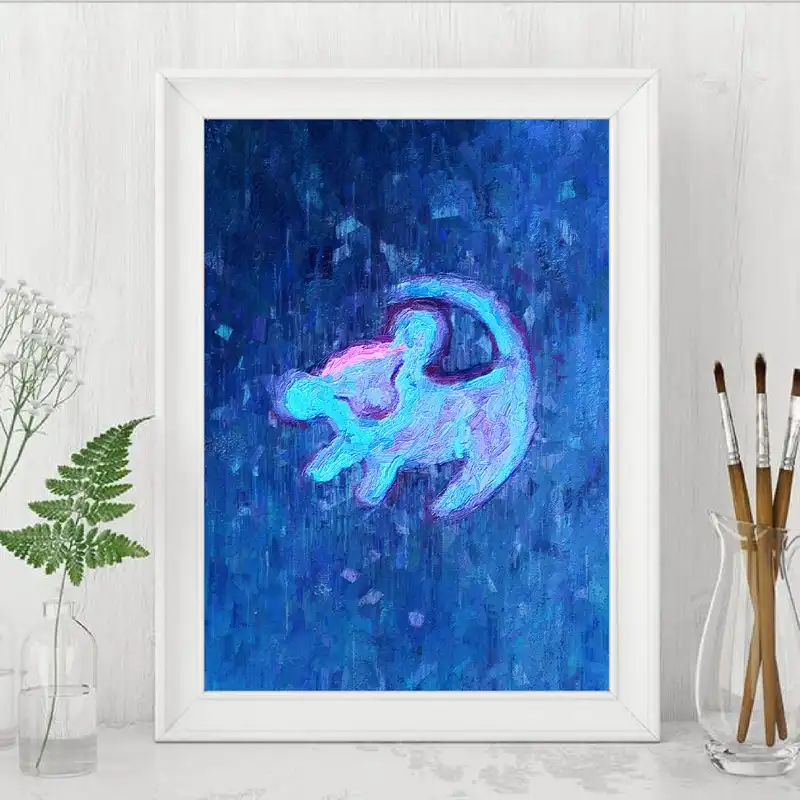 Peinture A L Huile Sur Toile Avec Le Logo Simba De Bebe Lion Affiche De Film De Dessin Anime Impressions D Art Murales Pour Chambre D Enfants Image Courageuse Decor Mural Aliexpress