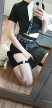 Mini Skirts Asymmetrical Pleated Irregular Plaid Gothic-Style High-Waist Female