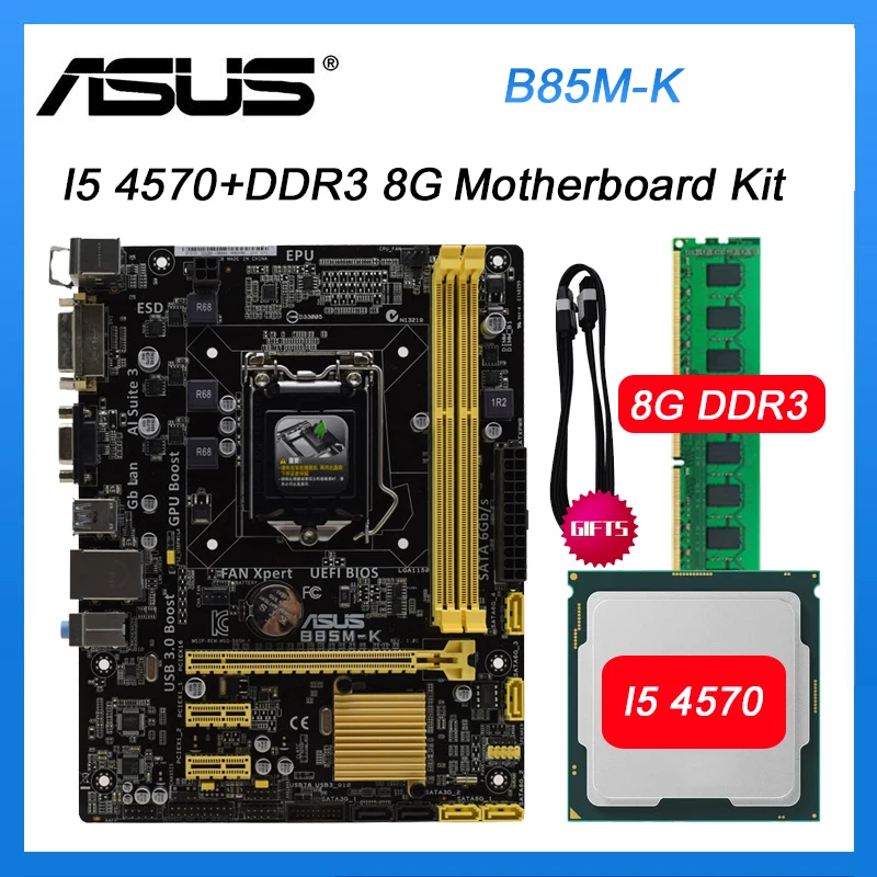 1150 Motherboar Kit Scheda Madre Asus B85M-K Con Core I5 4570 Cpu + Ddr3 8G B85 Set Scheda Madre Sata Iii Pci-E 3.0 Usb2.0 M-Atx