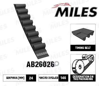 Ремень Грм Opel 1.6-1.8 04-(146x24) Miles Ab26026 Miles арт. AB26026