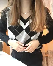 HEYounGIRL otoño negro V cuello de punto Vintage suéter Casual Argyle Jersey escocés mujeres Y2K estilo Preppy Jersey manga larga 2021