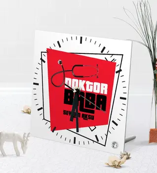 

Personalized Doctor Father Desktop Square Glass Saat-1