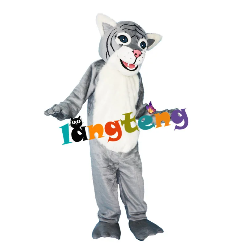 

825 Grey Leopard Panther Cat Lynx Mascot Costumes Suit Adult Holiday Cartoon Cosplay Character