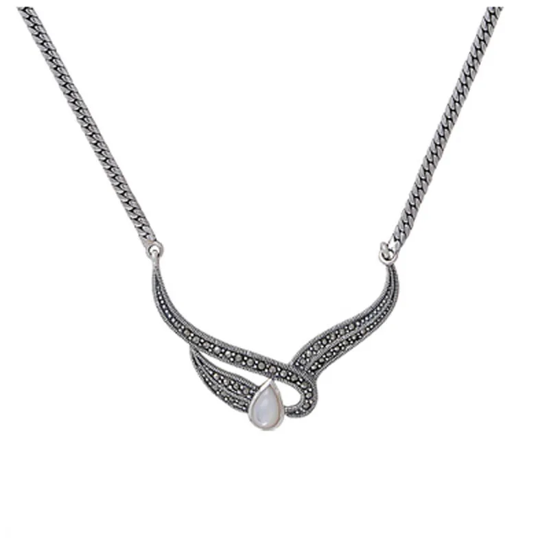 

Silver 925 Sterling Marcasite Stone Necklace