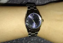 CHRONOS-Reloj de acero inoxidable con diamantes de imitación para mujer, pulsera de plata, cuarzo, resistente al agua, analógico, de negocios, esfera rosa y azul