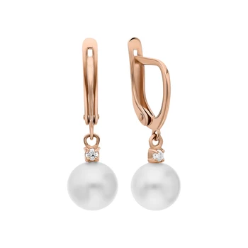 

Gold earrings with cubic zirconia and pearls cultured sunlight sample 585