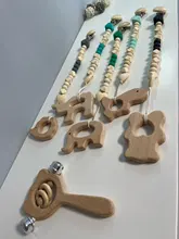 Mordedor de madera orgánico para bebé, mordedor en forma de Animal Natural, juguete de dentición, cuentas de silicona, regalo para bebé recién nacido, 2 uds.
