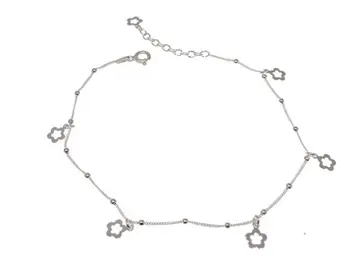 

Silver anklet with barbed chain with pebbles and openwork flowers
