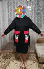 Black Dress Robe Fringes Long-Sleeve 3084 Midi Plus-Size Woman Winter Cute PU Cartoon