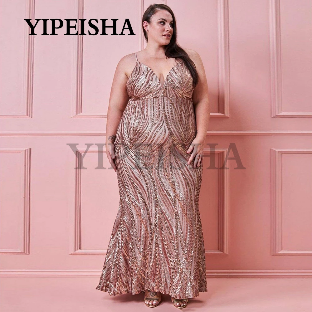 

Oversized V-Neck Sleeveless Mermaid Evening Dresses Backless Sequined Customization Big Size Prom Party Gown vestidos de fiesta